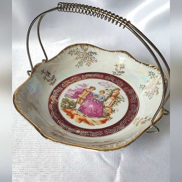 Vintage Lusterware Candy Dish w/ handle Iridescent Porcelain Made in Japan - Picture 6 of 10